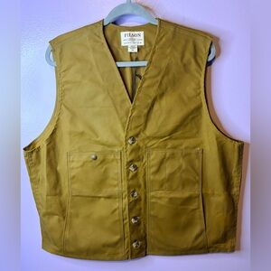 Filson Oil Tin Cloth Vest XXL Dark Tan Workwear Outdoor Hunting Utility